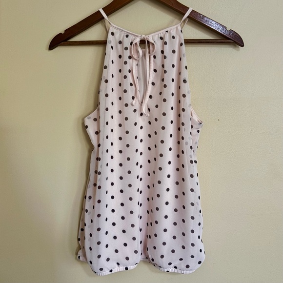 Express| Polka Dot Tank Cami Blouse in Cream & Black Lined Tie Back Sz S - Picture 2 of 4